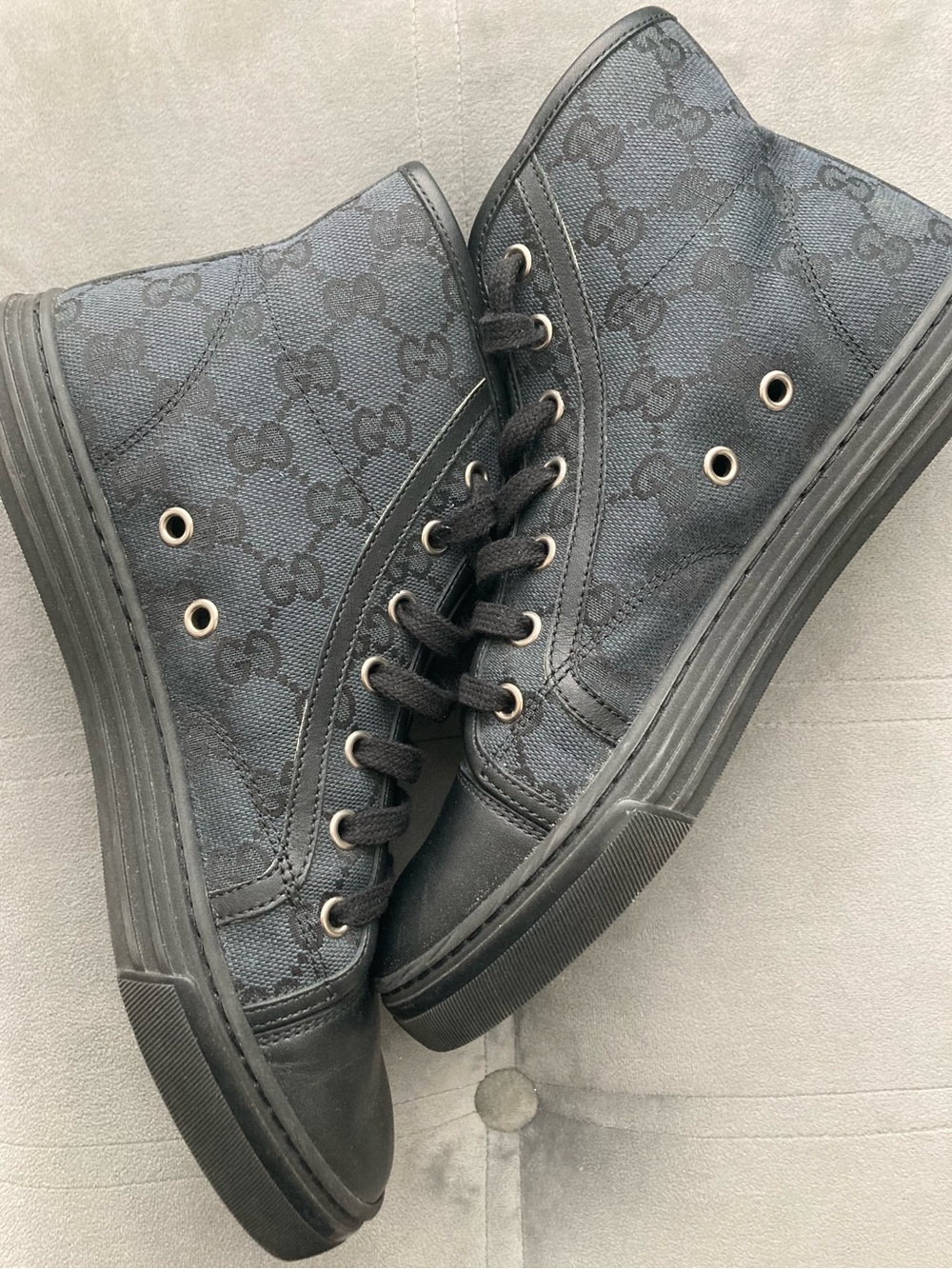 Gucci Black GG Monogram High-Top Sneakers